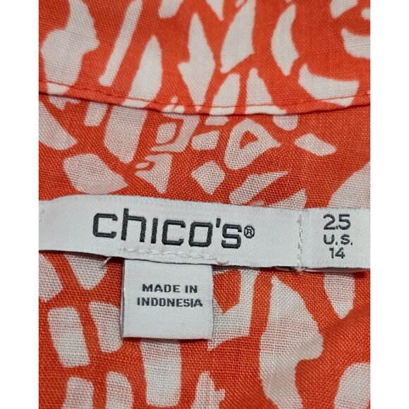 Chicos Womens Orange Paisley Button‎ Up Blouse Long Sleeve Split Neck Size 14 - Picture 8 of 11